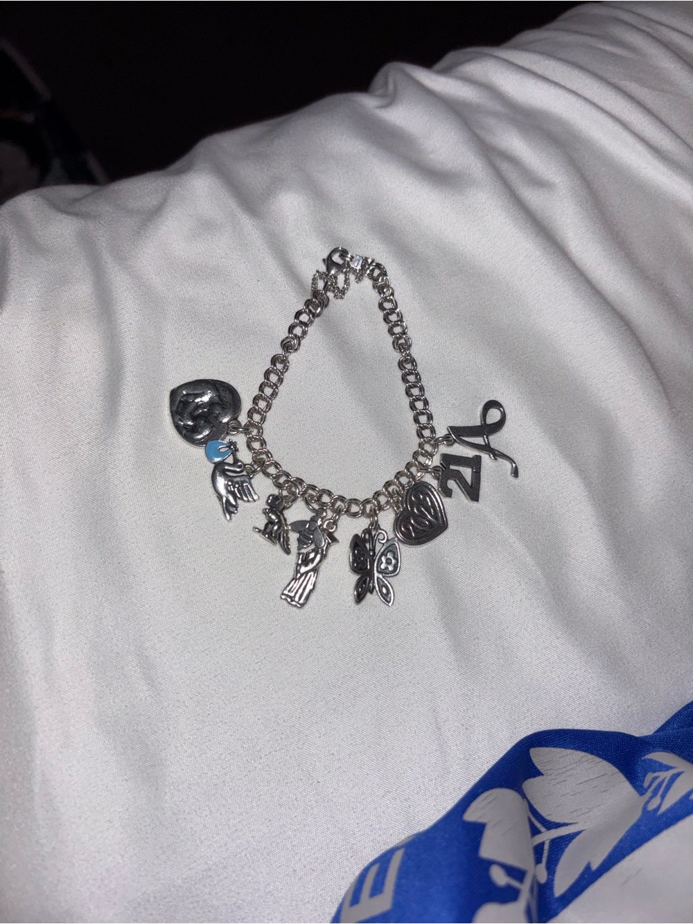James Avery Silver Charm Bracelet with Heart, Butterfly & Ribbon Charms